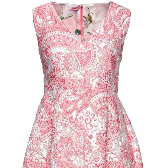 DOLCE & GABBANA  Pink Floral Jacquard Pleated Sheath Dress, Size 42 (6) - Picture 2 of 5